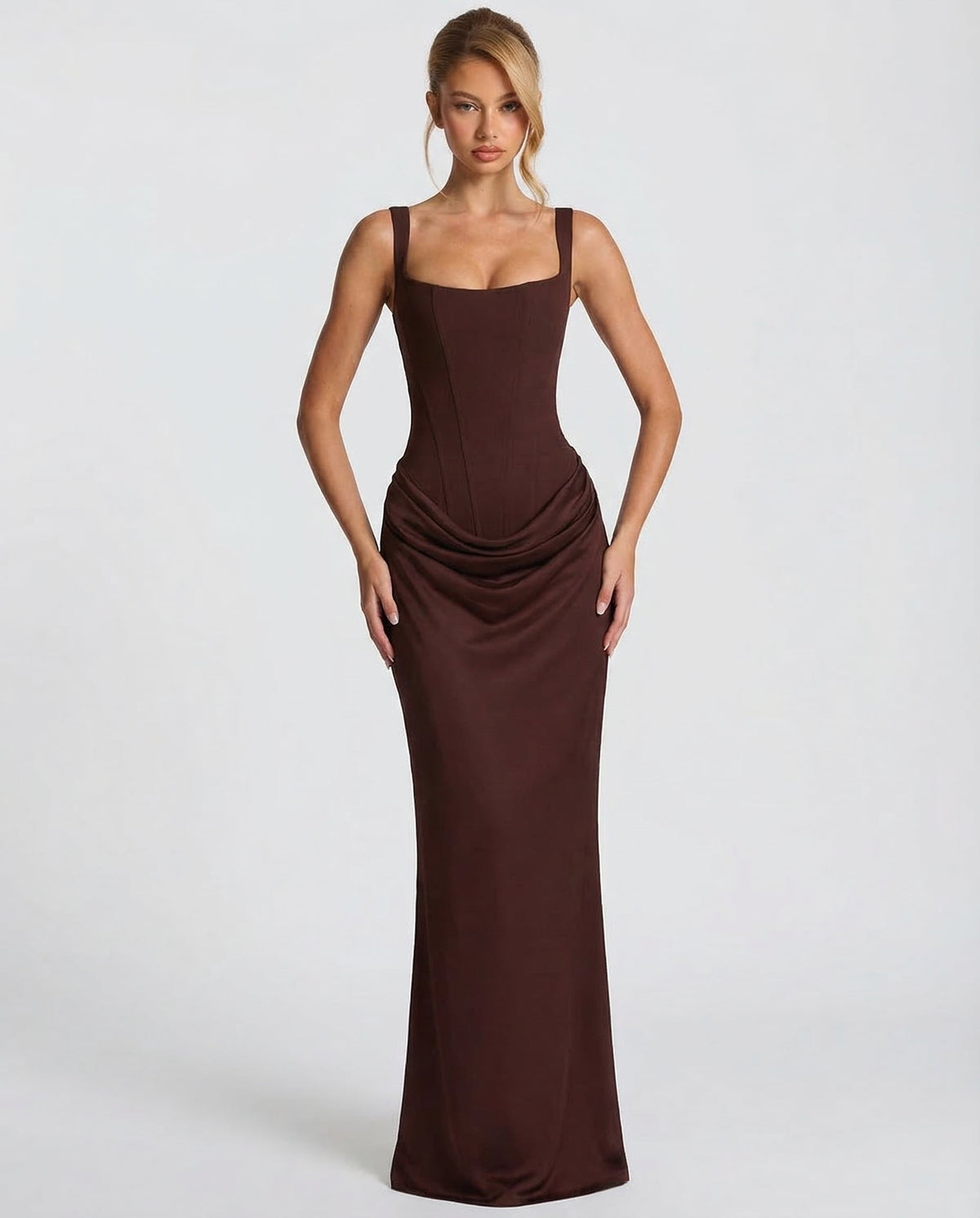 SILVIA - Vestido Maxi Corsé con Drapeado en la Cadera