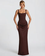 SILVIA - Vestido Maxi Corsé con Drapeado en la Cadera