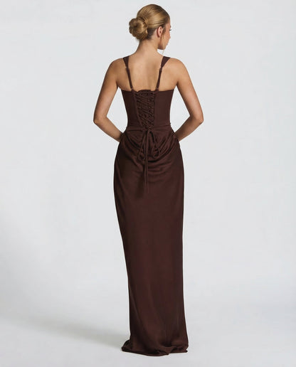 SILVIA - Vestido Maxi Corsé con Drapeado en la Cadera