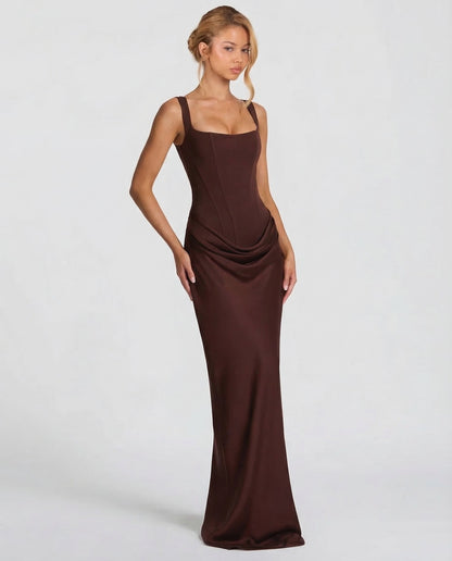 SILVIA - Vestido Maxi Corsé con Drapeado en la Cadera