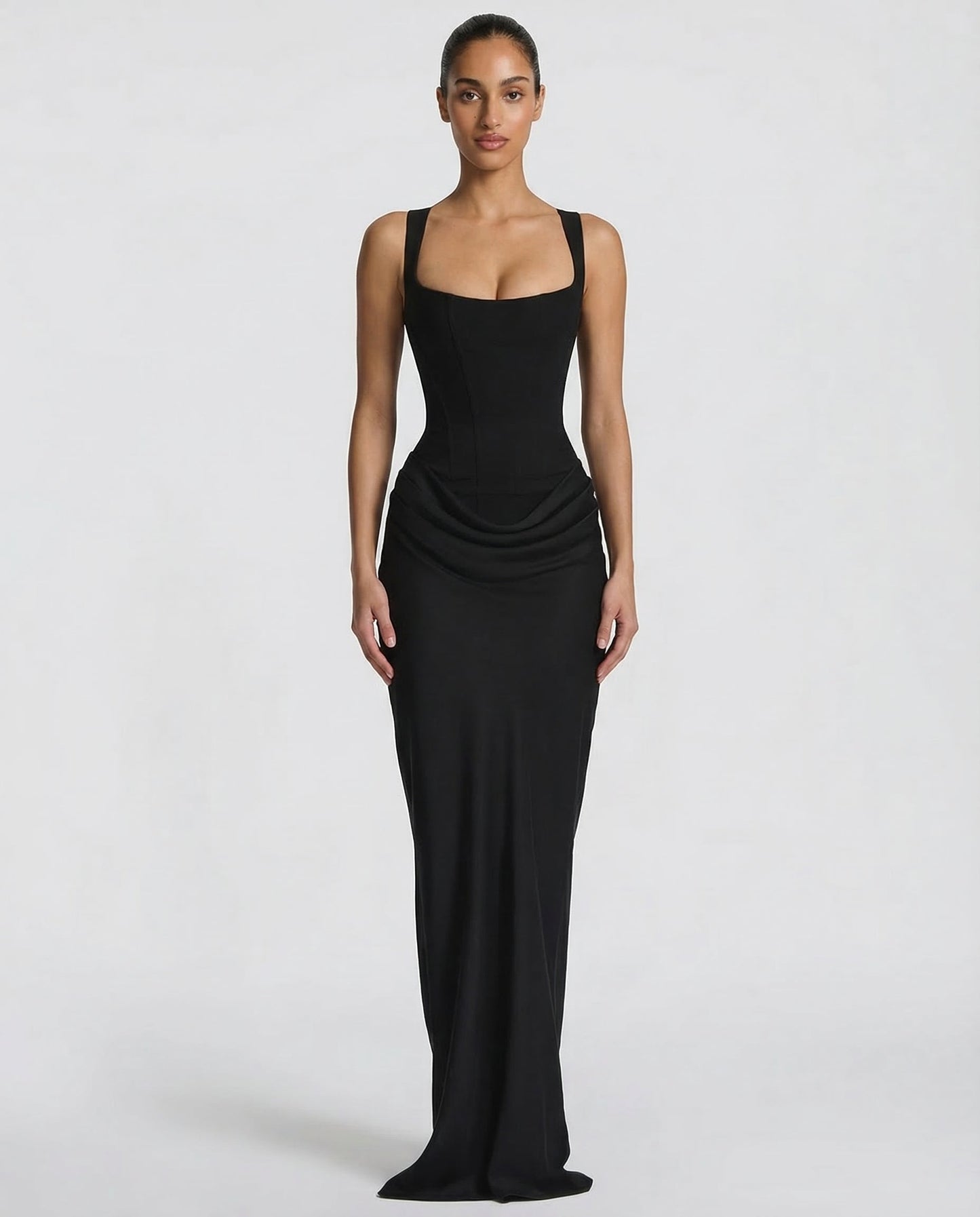 SILVIA - Vestido Maxi Corsé con Drapeado en la Cadera