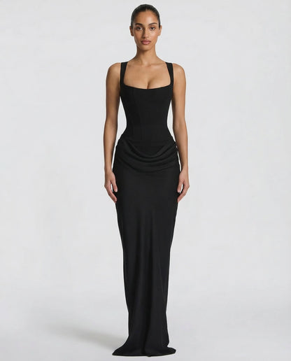 SILVIA - Vestido Maxi Corsé con Drapeado en la Cadera