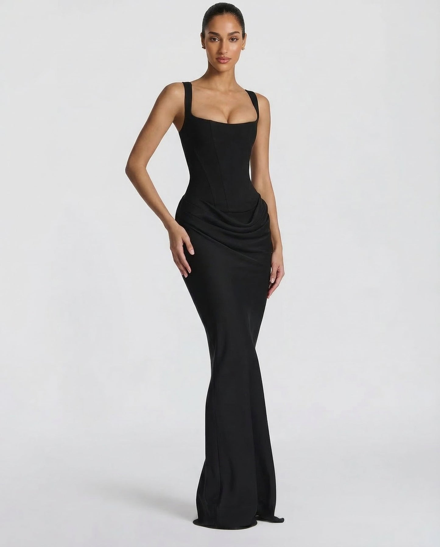 SILVIA - Vestido Maxi Corsé con Drapeado en la Cadera
