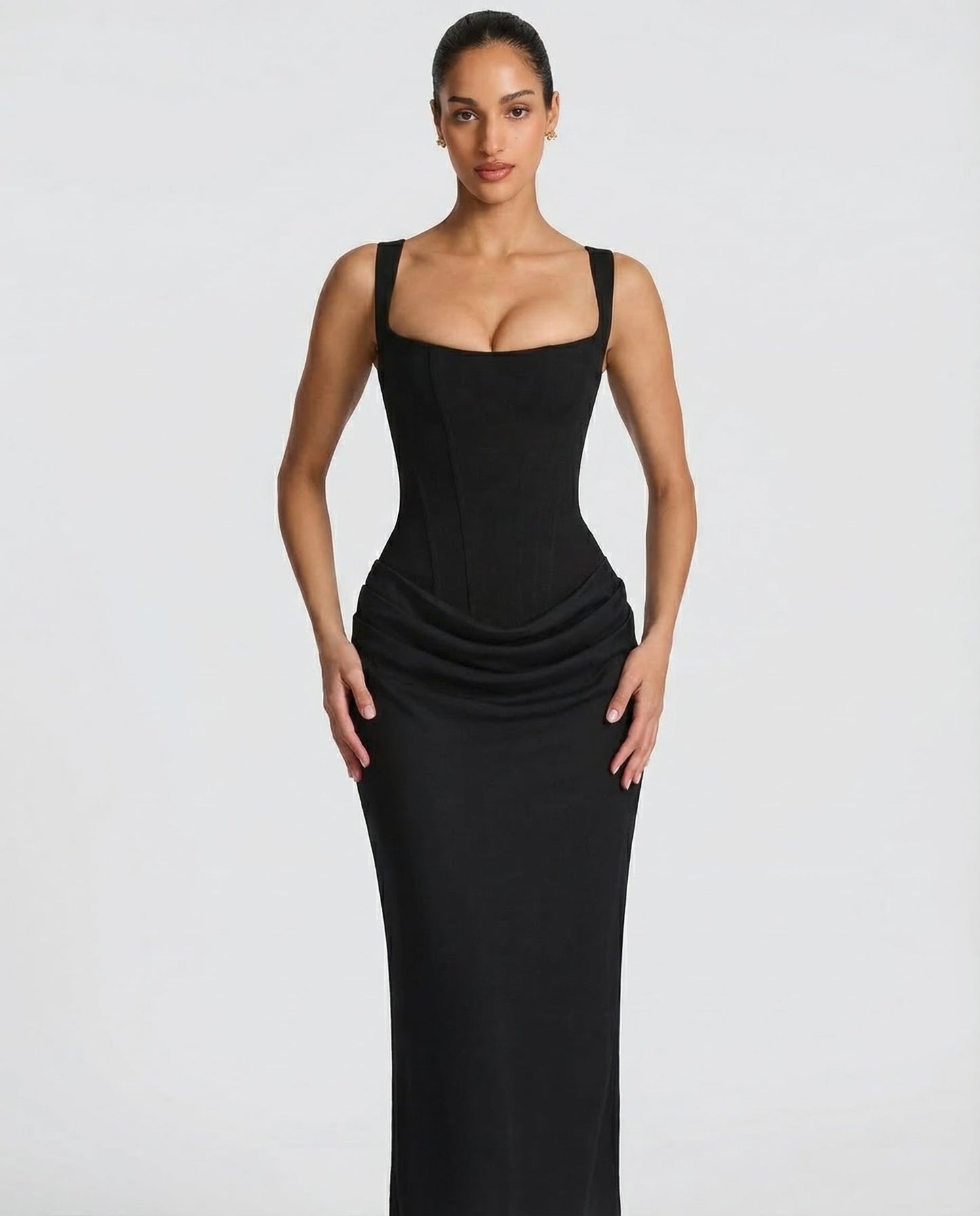 SILVIA - Vestido Maxi Corsé con Drapeado en la Cadera
