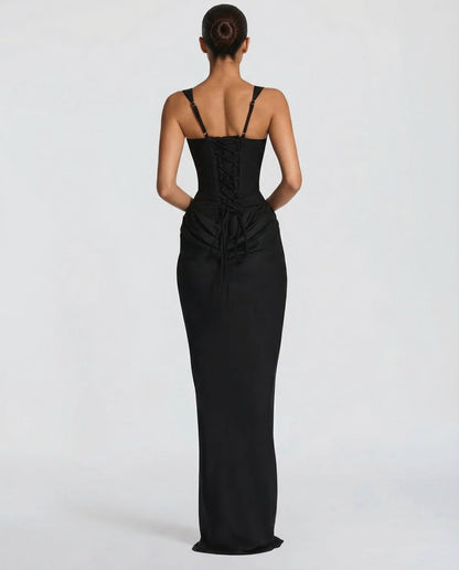 SILVIA - Vestido Maxi Corsé con Drapeado en la Cadera