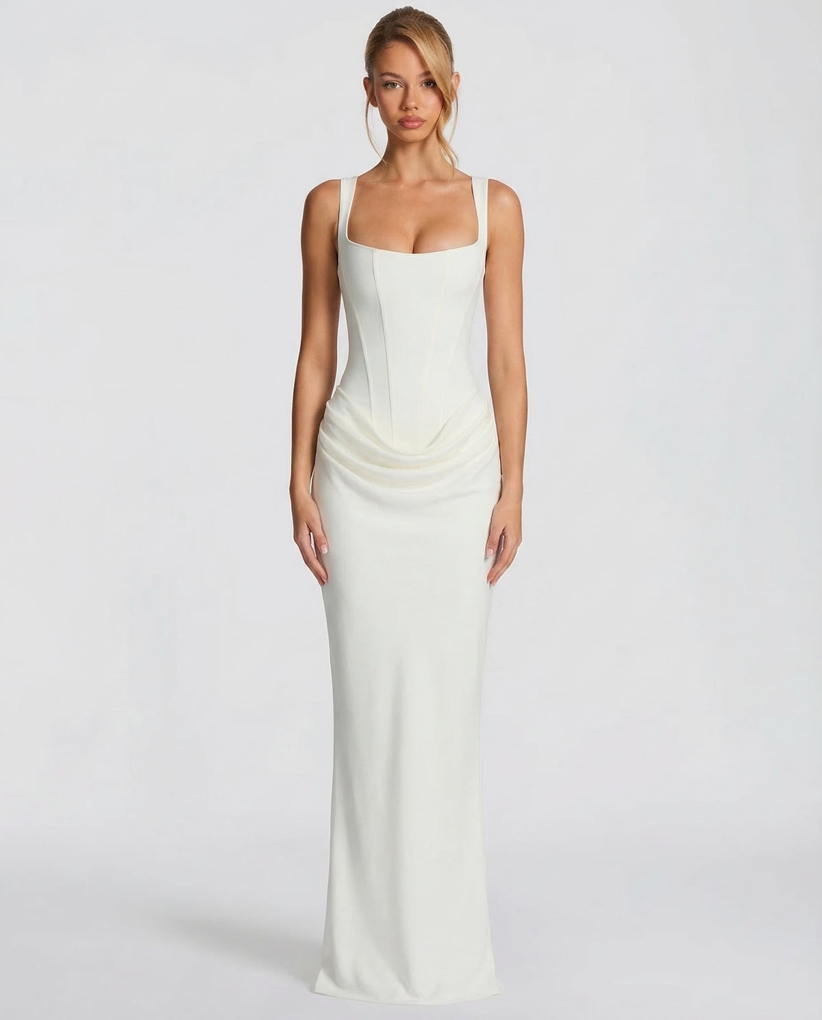 SILVIA - Vestido Maxi Corsé con Drapeado en la Cadera