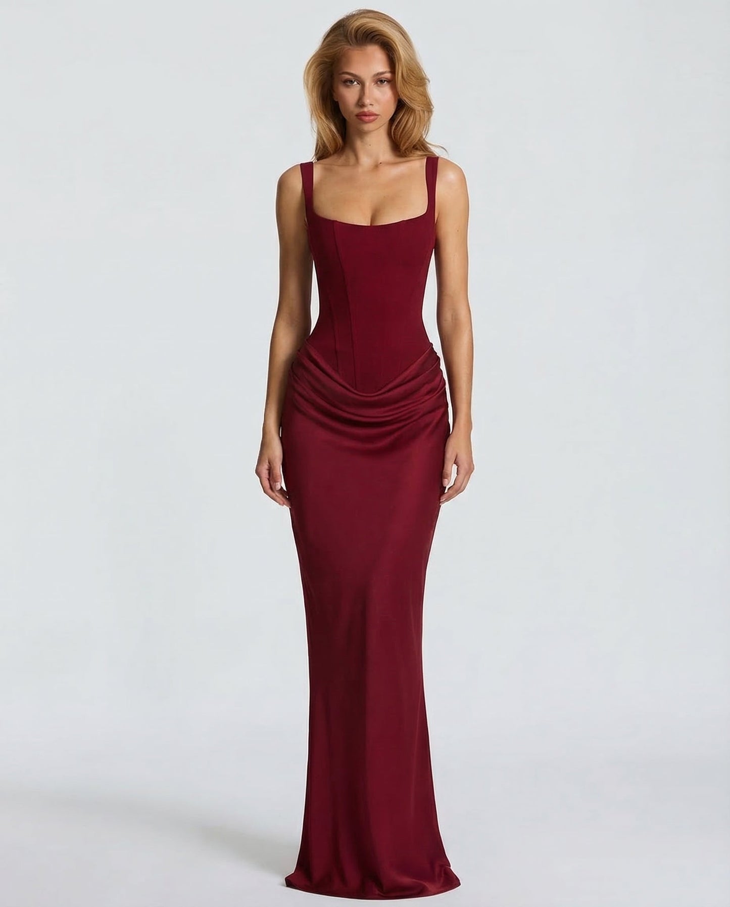 SILVIA - Vestido Maxi Corsé con Drapeado en la Cadera
