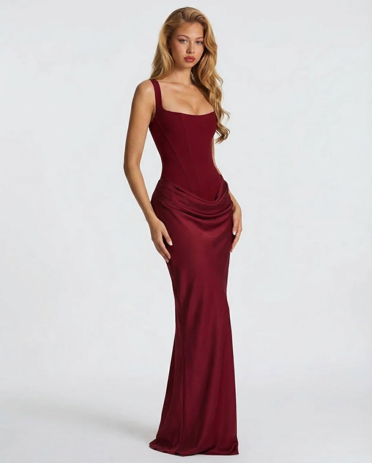 SILVIA - Vestido Maxi Corsé con Drapeado en la Cadera
