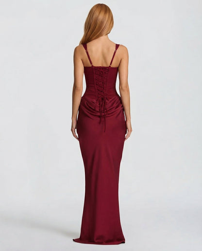 SILVIA - Vestido Maxi Corsé con Drapeado en la Cadera