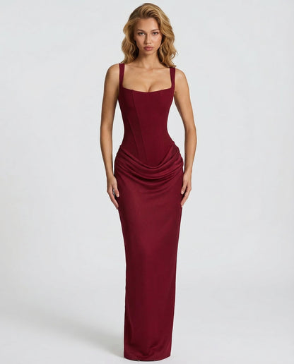 SILVIA - Vestido Maxi Corsé con Drapeado en la Cadera
