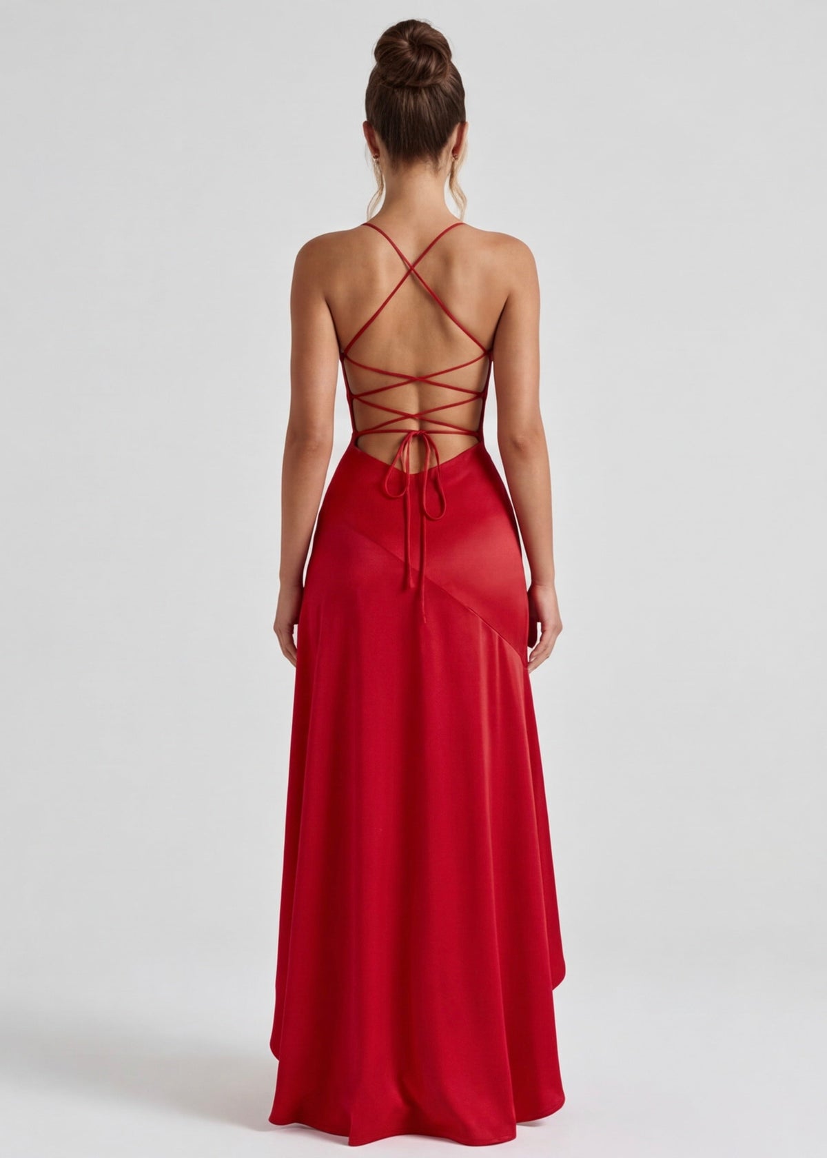MUSE GOWN - Vestido Maxi Satinado con Espalda Cruzada y Abertura
