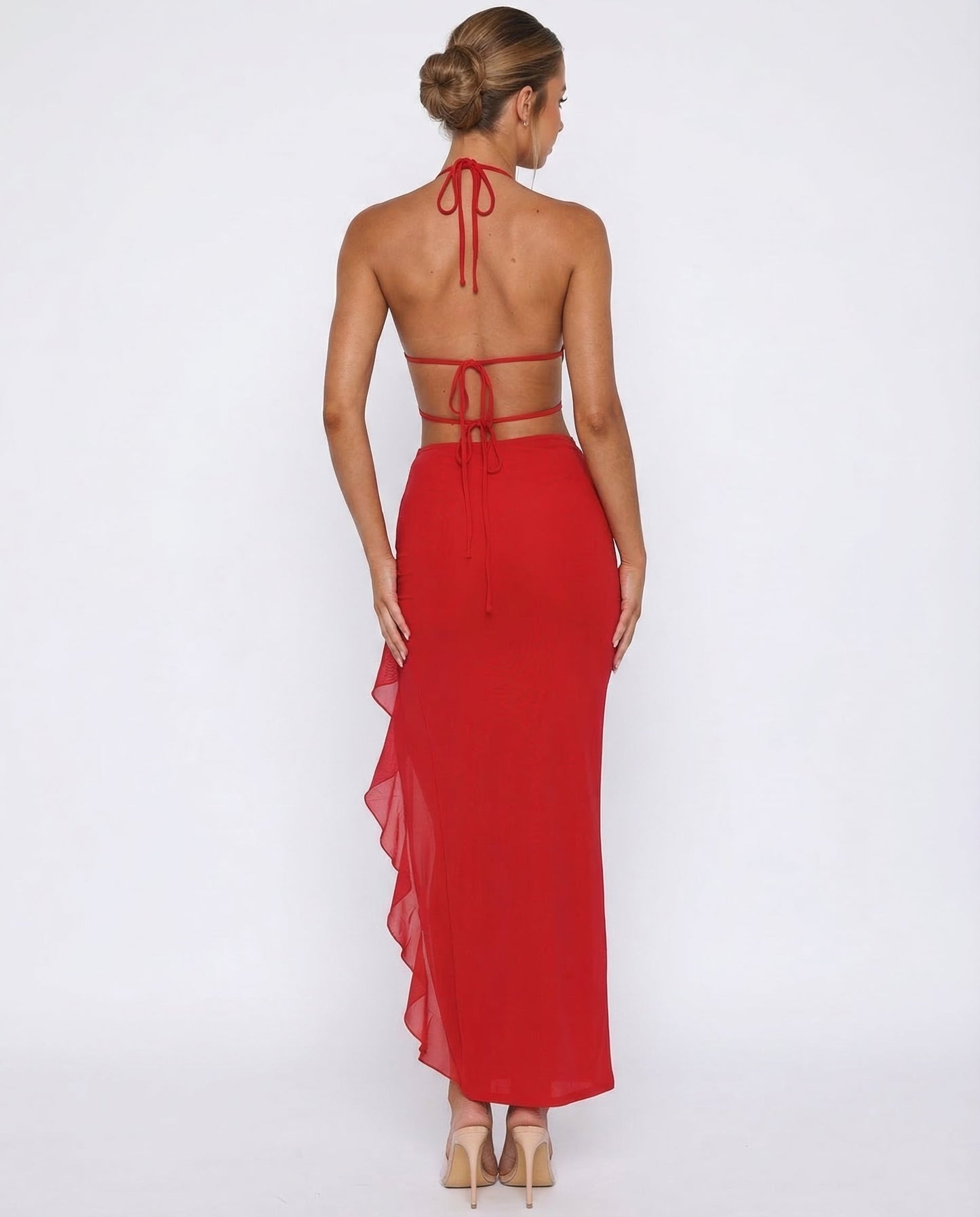 CHERRY CRUSH - Vestido Maxi con Espalda Abierta y Abertura Lateral