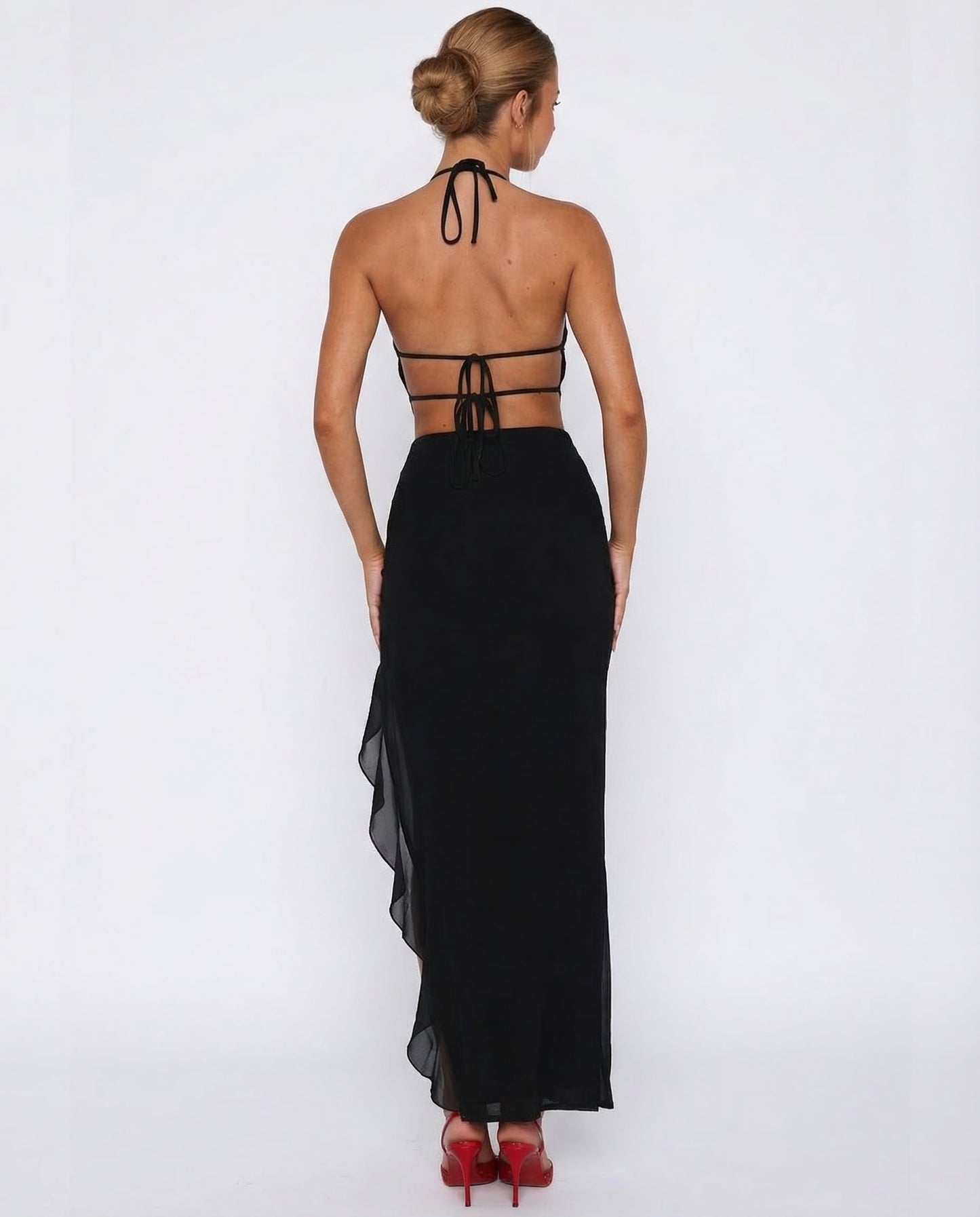 CHERRY CRUSH - Vestido Maxi con Espalda Abierta y Abertura Lateral