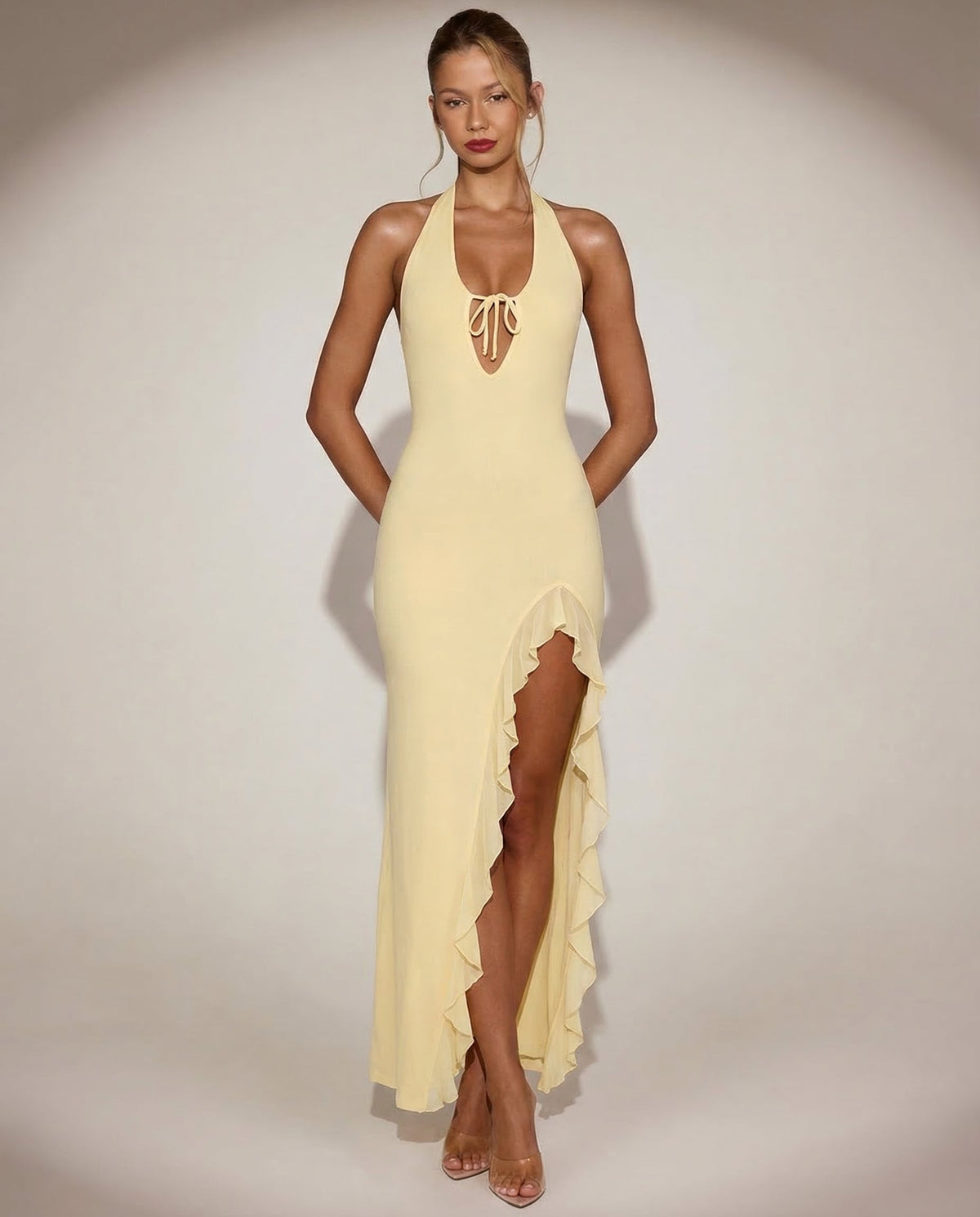 CHERRY CRUSH - Vestido Maxi con Espalda Abierta y Abertura Lateral