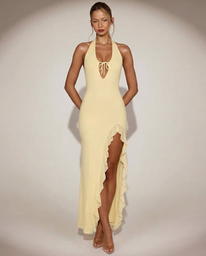 CHERRY CRUSH - Vestido Maxi con Espalda Abierta y Abertura Lateral