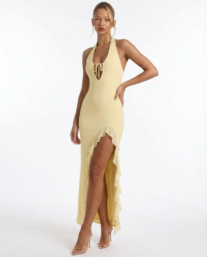 CHERRY CRUSH - Vestido Maxi con Espalda Abierta y Abertura Lateral