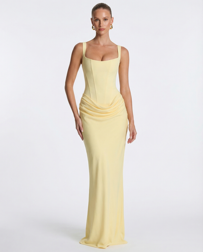 SILVIA - Vestido Maxi Corsé con Drapeado en la Cadera