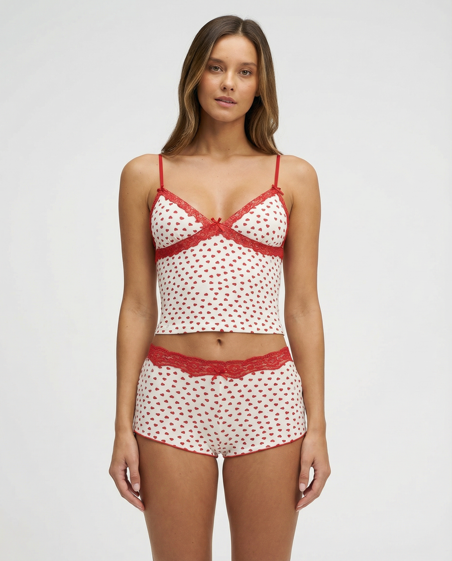 CORALIE - Conjunto de Pijama con Corazones y Encaje