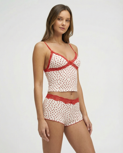 CORALIE - Conjunto de Pijama con Corazones y Encaje