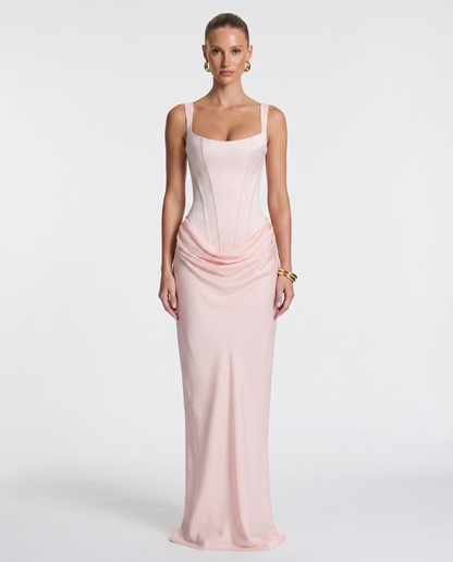 SILVIA - Vestido Maxi Corsé con Drapeado en la Cadera