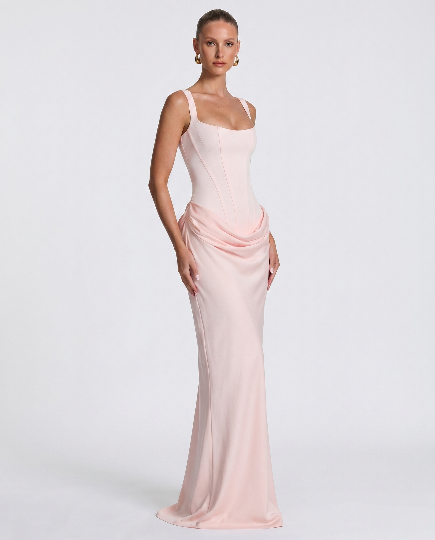 SILVIA - Vestido Maxi Corsé con Drapeado en la Cadera