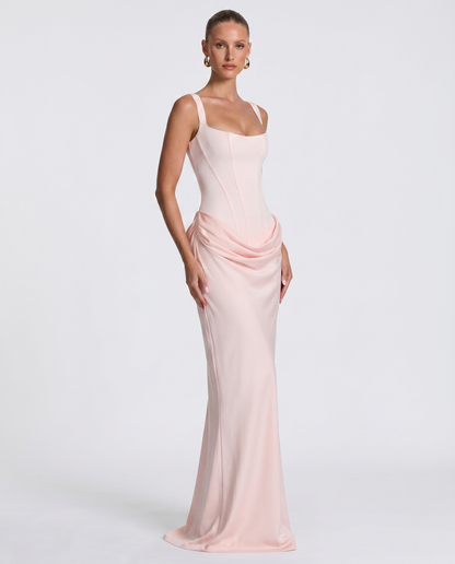 SILVIA - Vestido Maxi Corsé con Drapeado en la Cadera