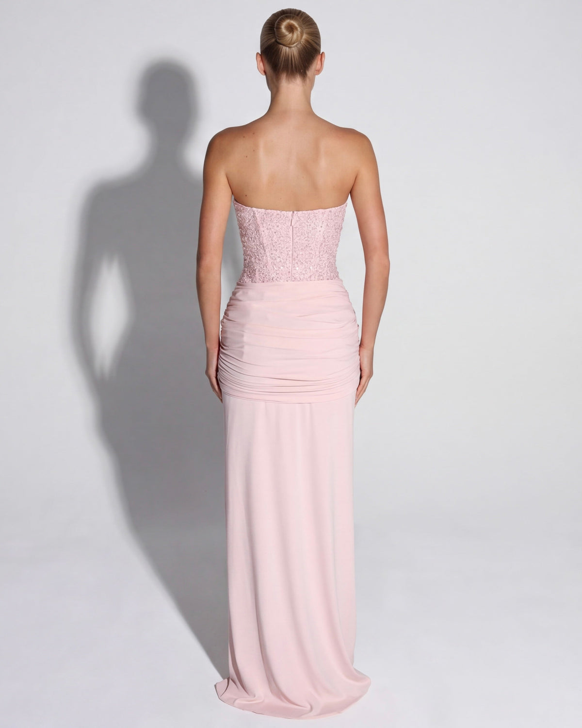 MIDNIGHT AURA - Vestido Maxi Corsé con Brillo y Falda Drapeada