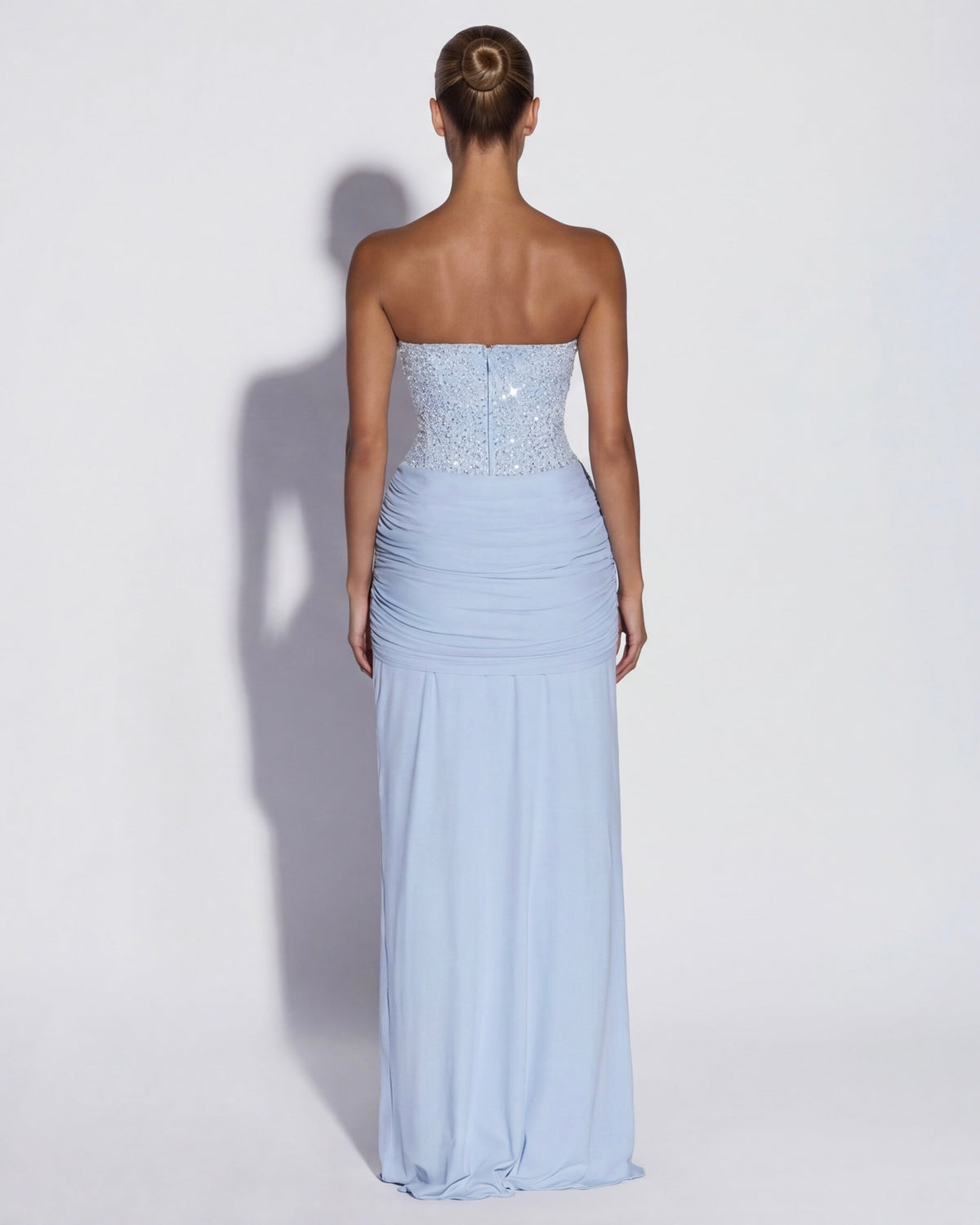 MIDNIGHT AURA - Vestido Maxi Corsé con Brillo y Falda Drapeada