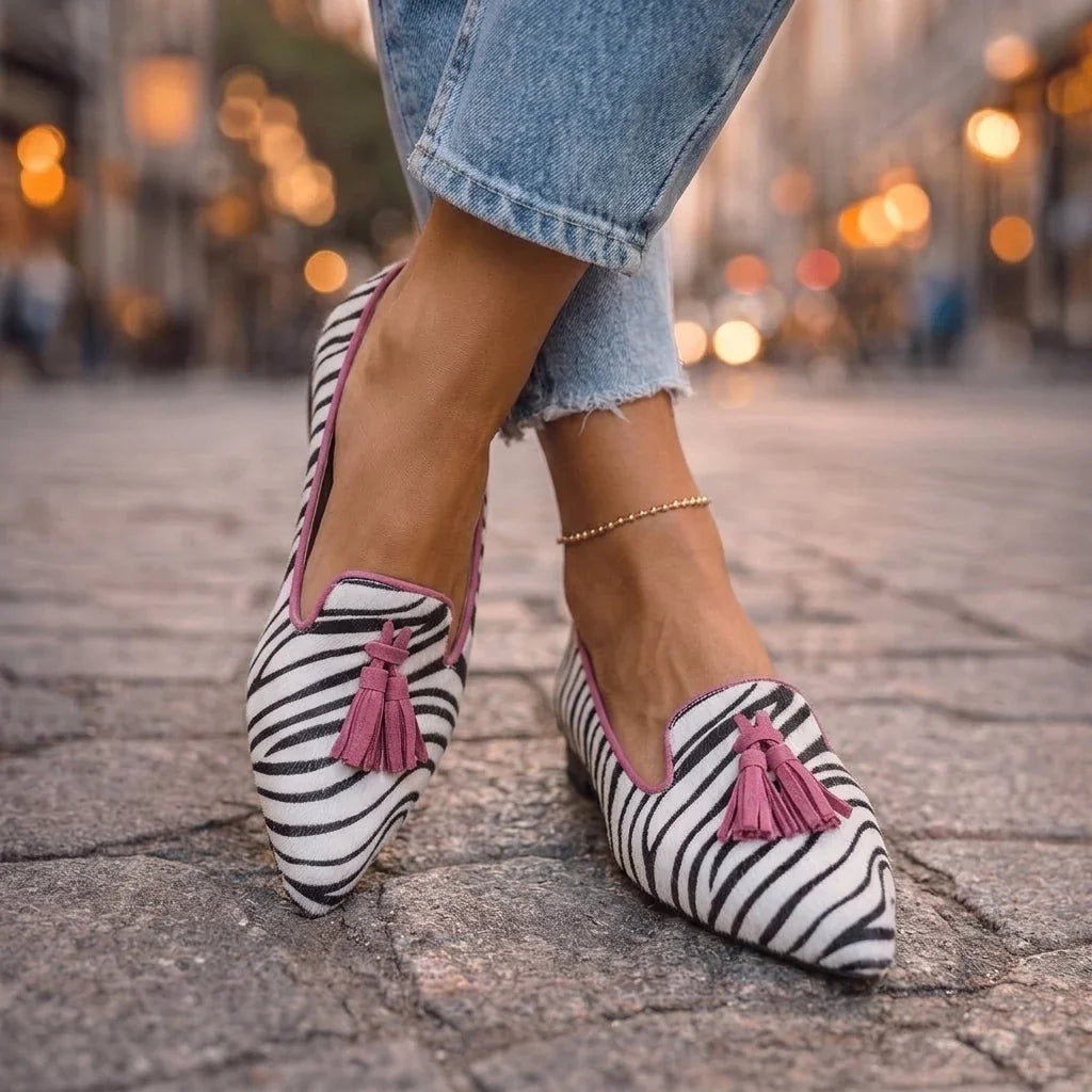 Dalia Mocasines con Borlas y Estampado Animal