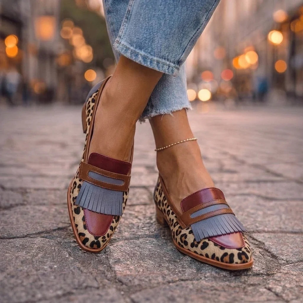 Bianca Mocasines con Flecos y Estampado Leopardo