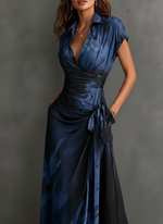 Camilla | Vestido Midi Cruzado con Estampado Abstracto, Azul