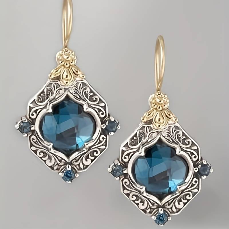 Pendientes Vintage de Cristal Azul — Dorado y plateado