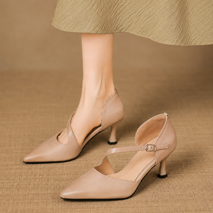 Avena | Zapatos de Tacón de Piel Genuina con Tiras Cruzadas