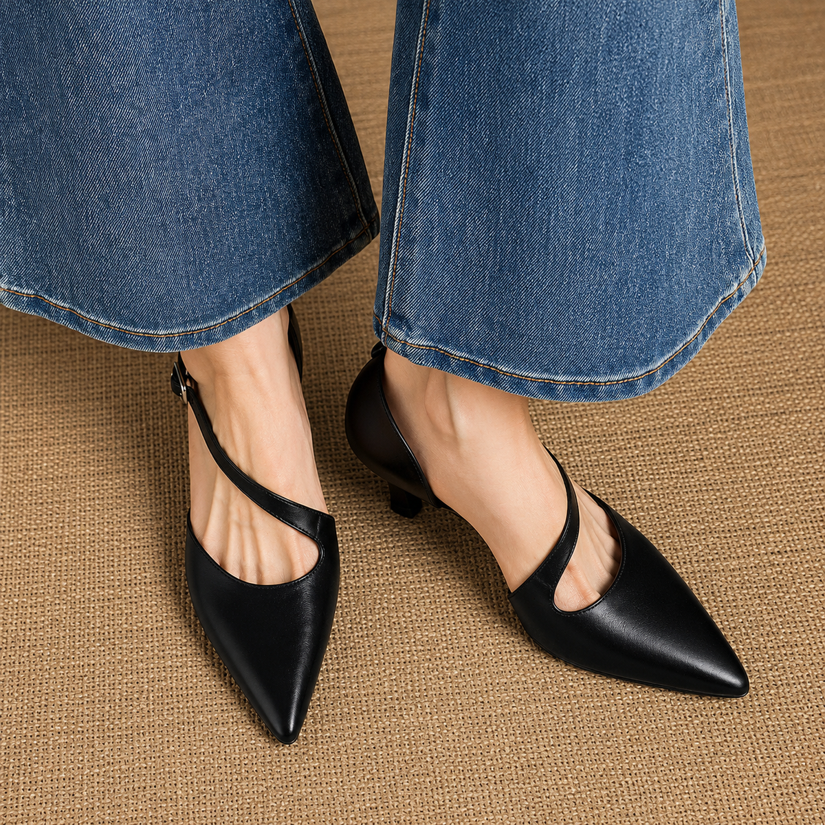 Avena | Zapatos de Tacón de Piel Genuina con Tiras Cruzadas