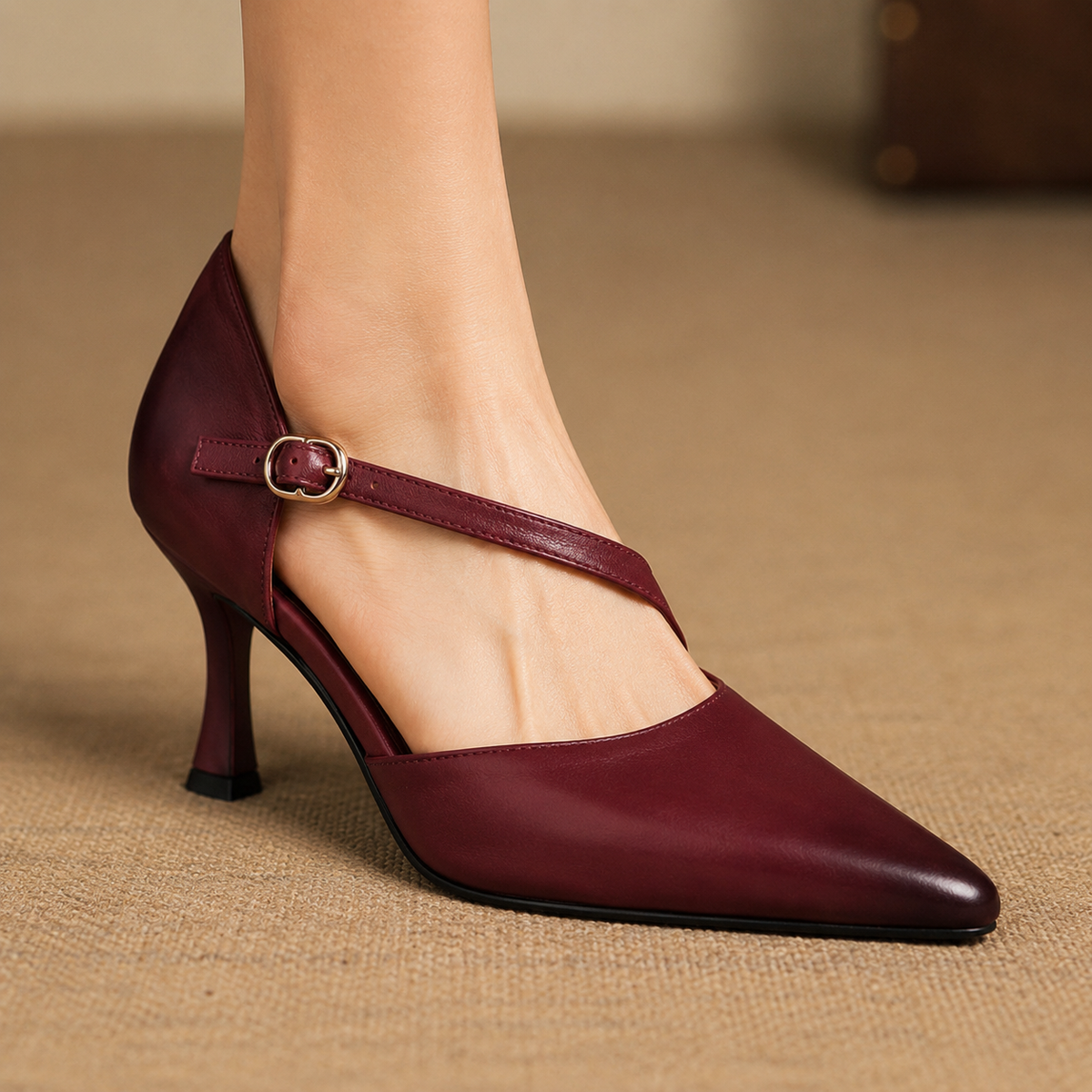 Avena | Zapatos de Tacón de Piel Genuina con Tiras Cruzadas