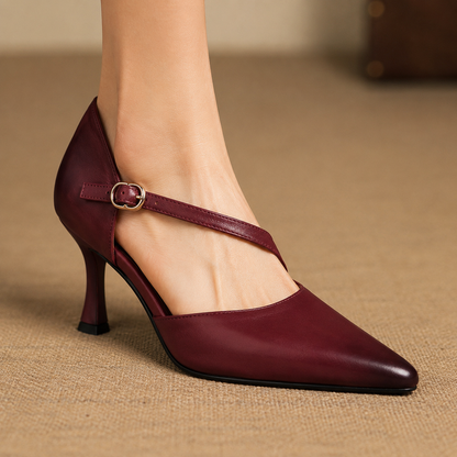 Avena | Zapatos de Tacón de Piel Genuina con Tiras Cruzadas