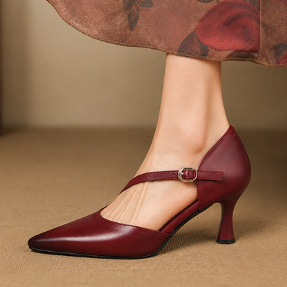 Avena | Zapatos de Tacón de Piel Genuina con Tiras Cruzadas