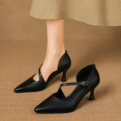 Avena | Zapatos de Tacón de Piel Genuina con Tiras Cruzadas