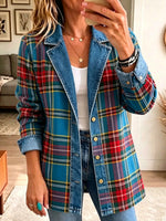 Grace | Blazer Vaquero Combinado de Cuadros Tartán para Mujer