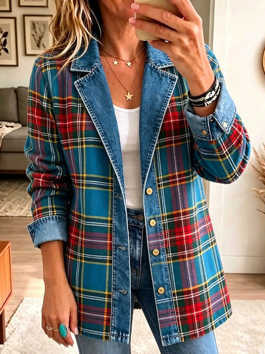 Grace | Blazer Vaquero Combinado de Cuadros Tartán para Mujer