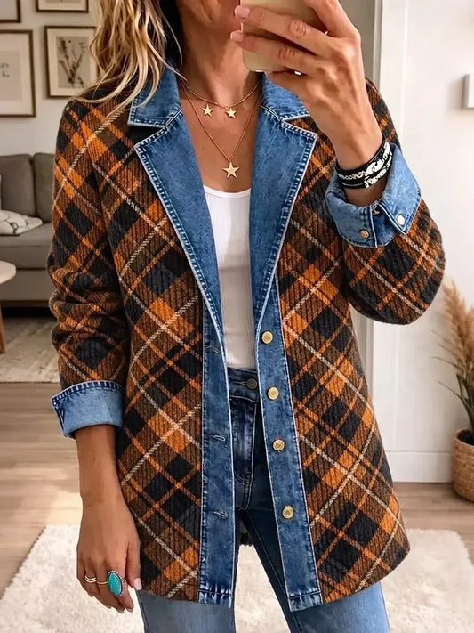 Camila | Chaqueta Vaquera Vintage con Estampado de Bloques