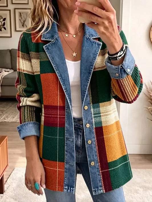 Ella | Chaqueta Vaquera Casual con Estampado de Cuadros Retro