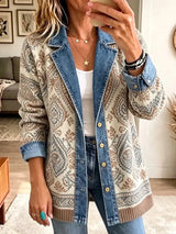 Amelia | Chaqueta Vaquera Patchwork Étnica Retro con Estilo