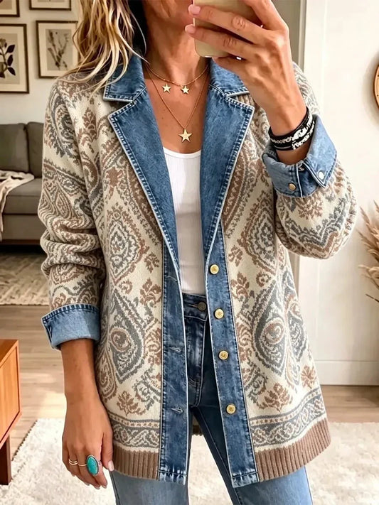 Amelia | Chaqueta Vaquera Patchwork Étnica Retro con Estilo