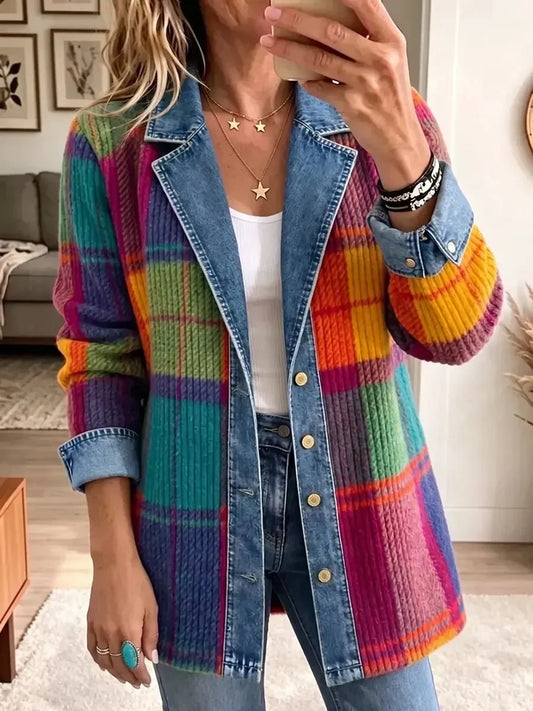 Emma | Chaqueta Vaquera Patchwork de Cuadros Vintage Elegante