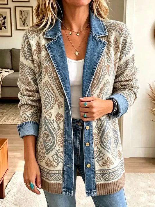 Amelia | Chaqueta Vaquera Patchwork Étnica Retro con Estilo