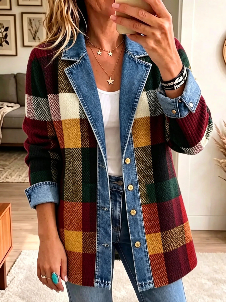Isabella | Chaqueta Vaquera de Cuadros Escoceses en Tonos Otoñales