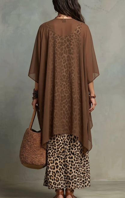 Ludovica | Conjunto boho en chifón con estampado de leopardo