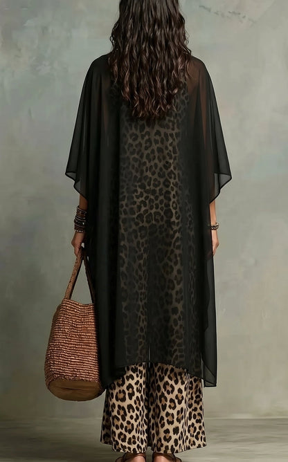 Ludovica | Conjunto boho en chifón con estampado de leopardo