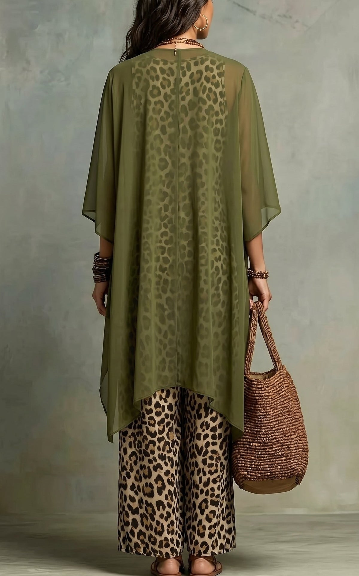 Ludovica | Conjunto boho en chifón con estampado de leopardo